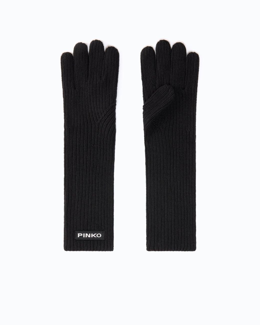 Pinko Black Long Gloves With Logo Lettering
