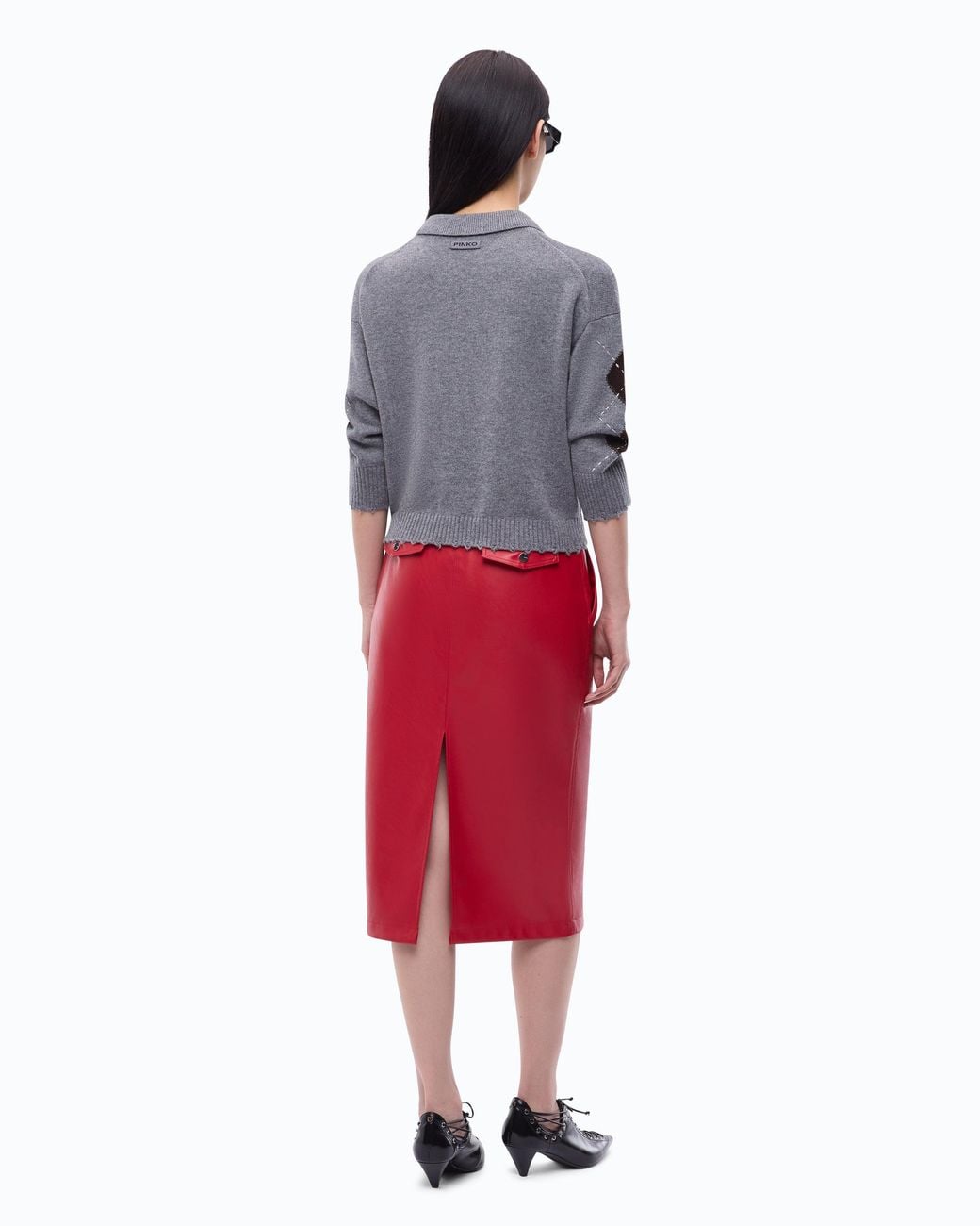 Pinko Red Wool And Cashmere Sweater With Diamond Motif