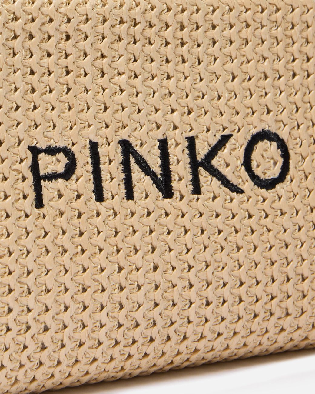 Pinko Natural Small Raffia Bag With Logo And Handle