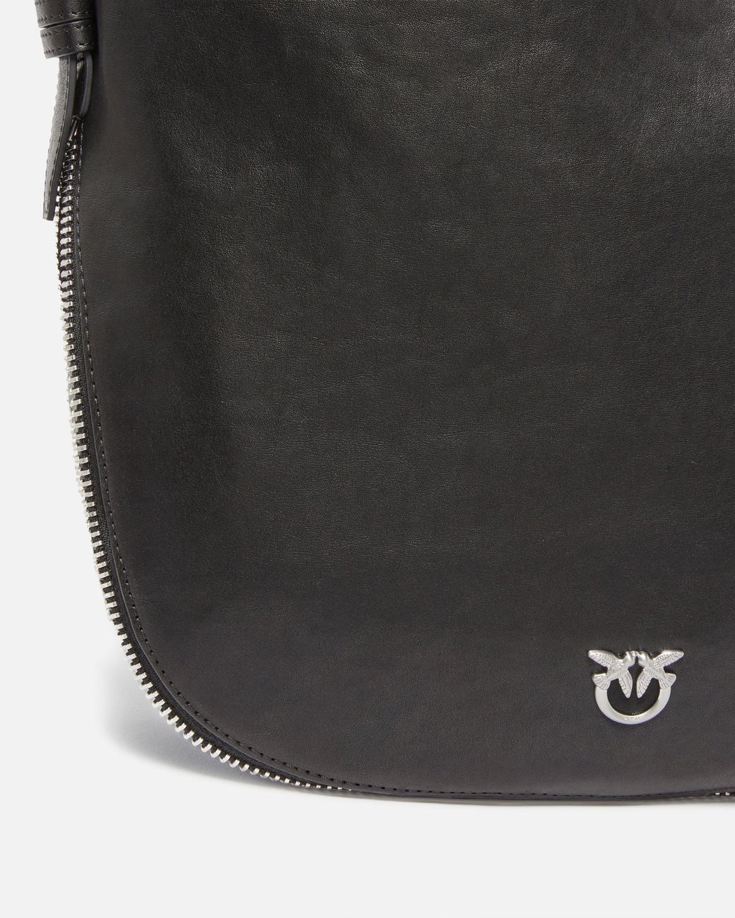 Pinko Black Medium Leather Hobo Bag With Love Birds Logo