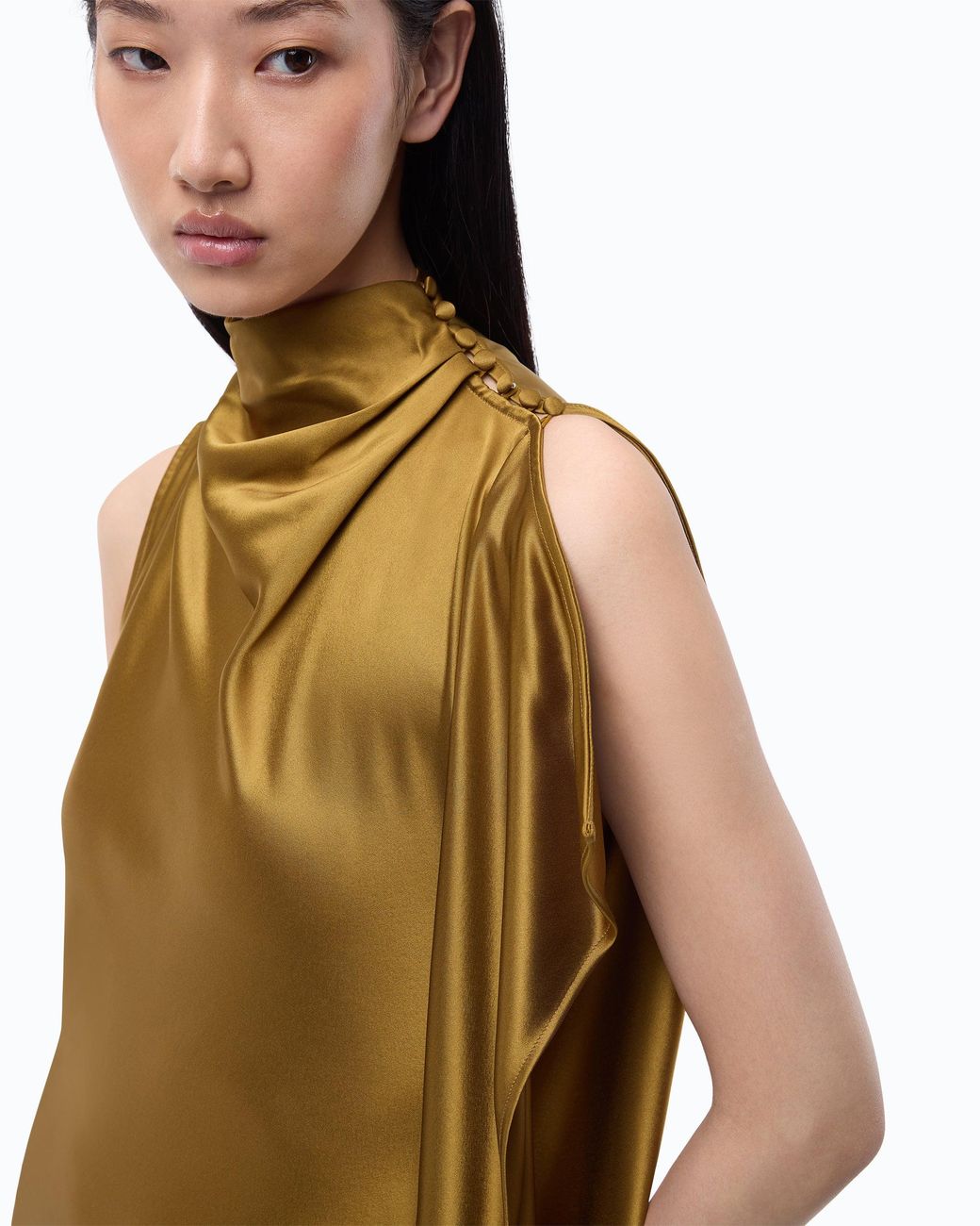 Pinko Metallic Long, One-Shoulder Satin Dress