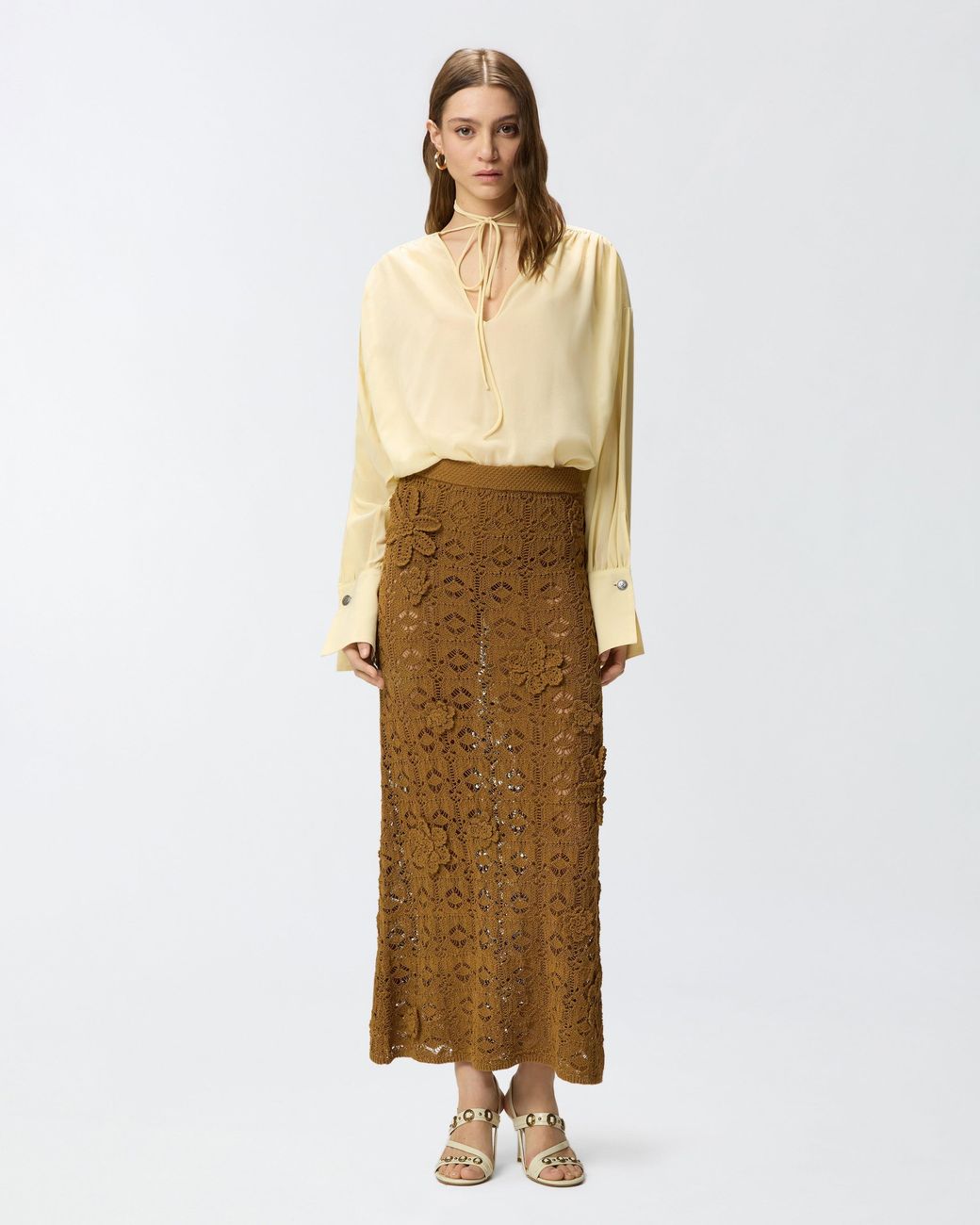Pinko Natural V-Neck Blouse With Gathering