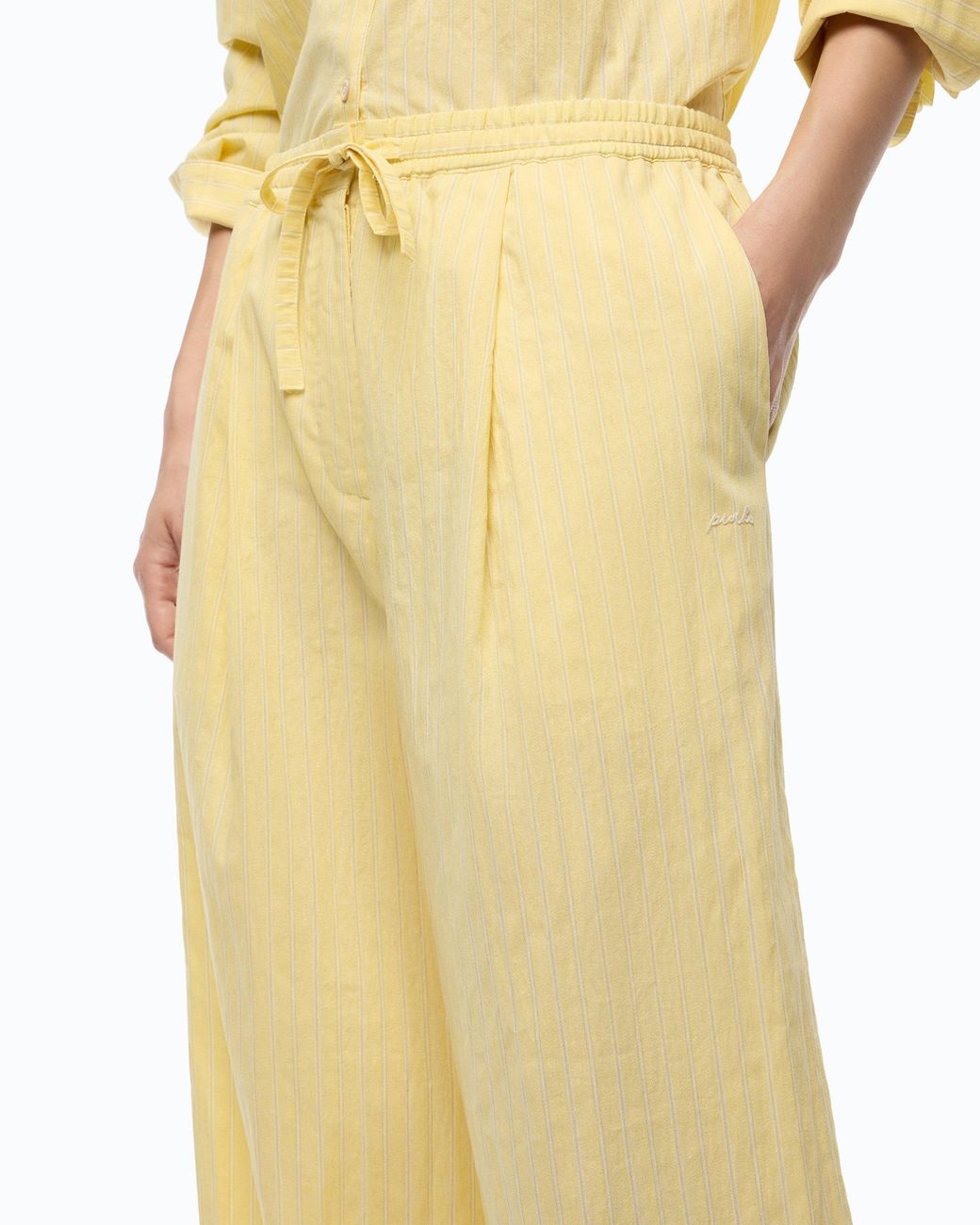 Pinko Yellow Striped Trousers With Drawstring Waist