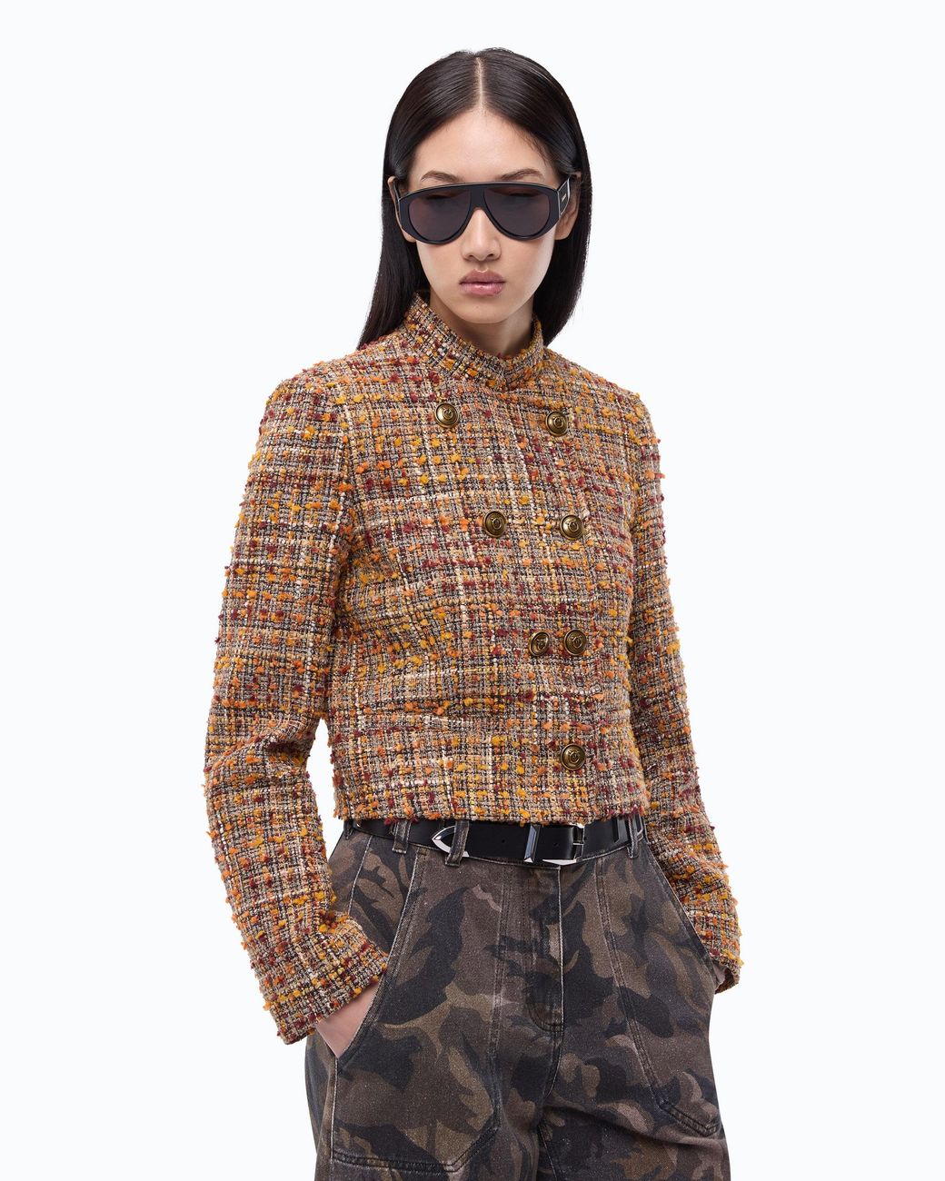 Pinko Brown Bouclé Tweed Jacket With Contrasting Buttons