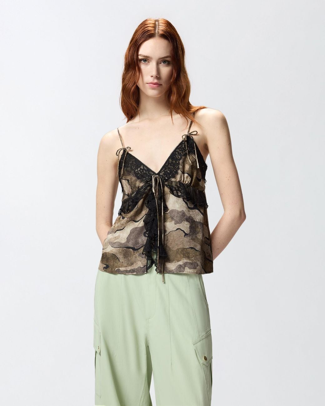 Pinko White Camouflage Top With Lace