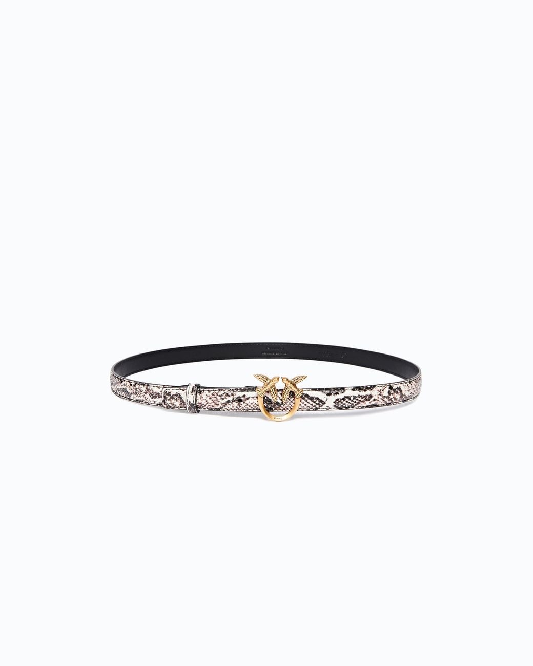 Pinko White Python-Print Belt With Love Birds Buckle, 2 Cm