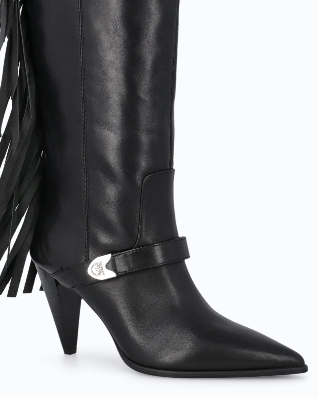 Pinko Black High Nappa Leather Boots With Heel And Fringing