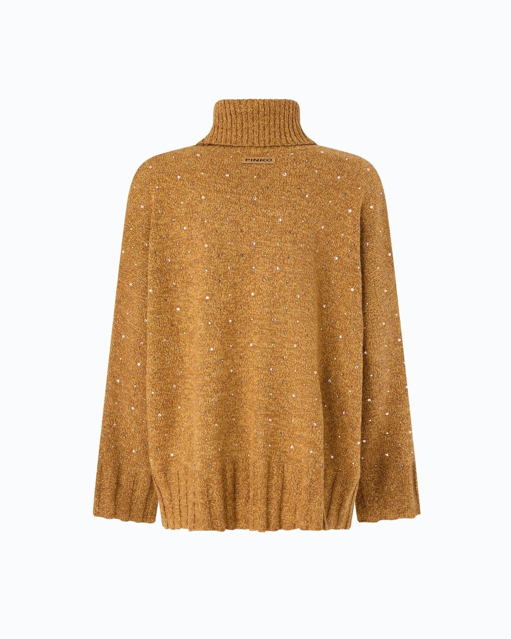 Pinko Brown Fully Rhinestoned Wool-Blend Turtleneck Sweater