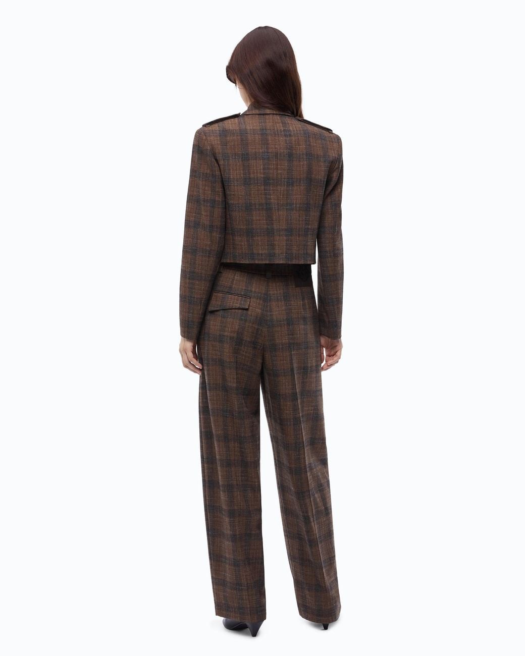Pinko Black Cropped Jacket With Micro Houndstooth Motif