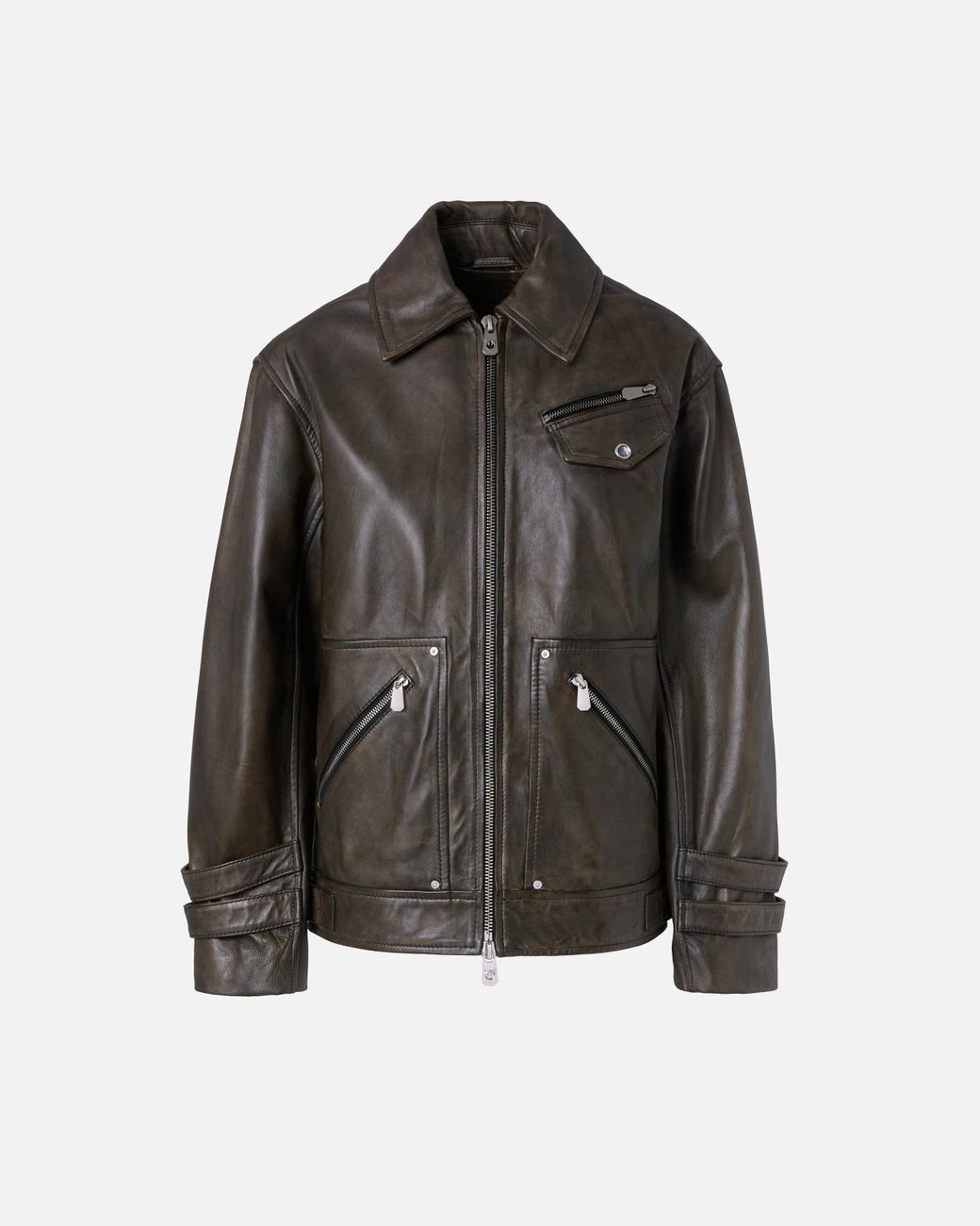 Pinko Old-Effect Leather Jacket in Black | Lyst