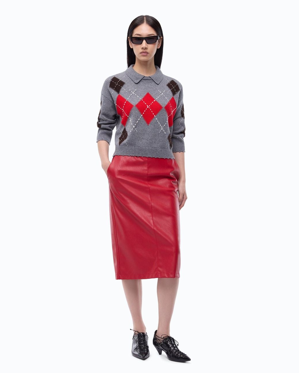 Pinko Red Wool And Cashmere Sweater With Diamond Motif