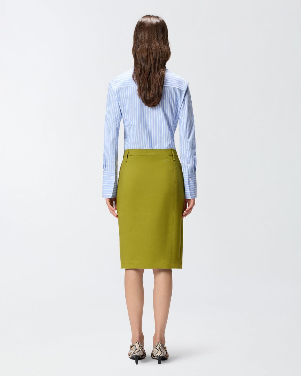 Pinko Green Slim-Fitting Calf-Length Skirt With Slit