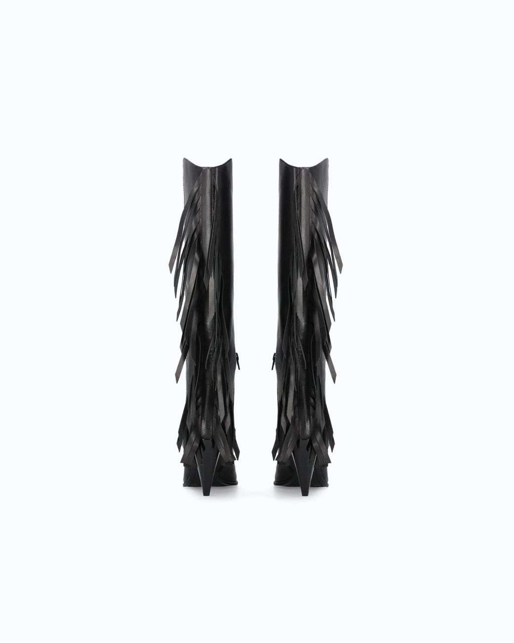 Pinko Black High Nappa Leather Boots With Heel And Fringing