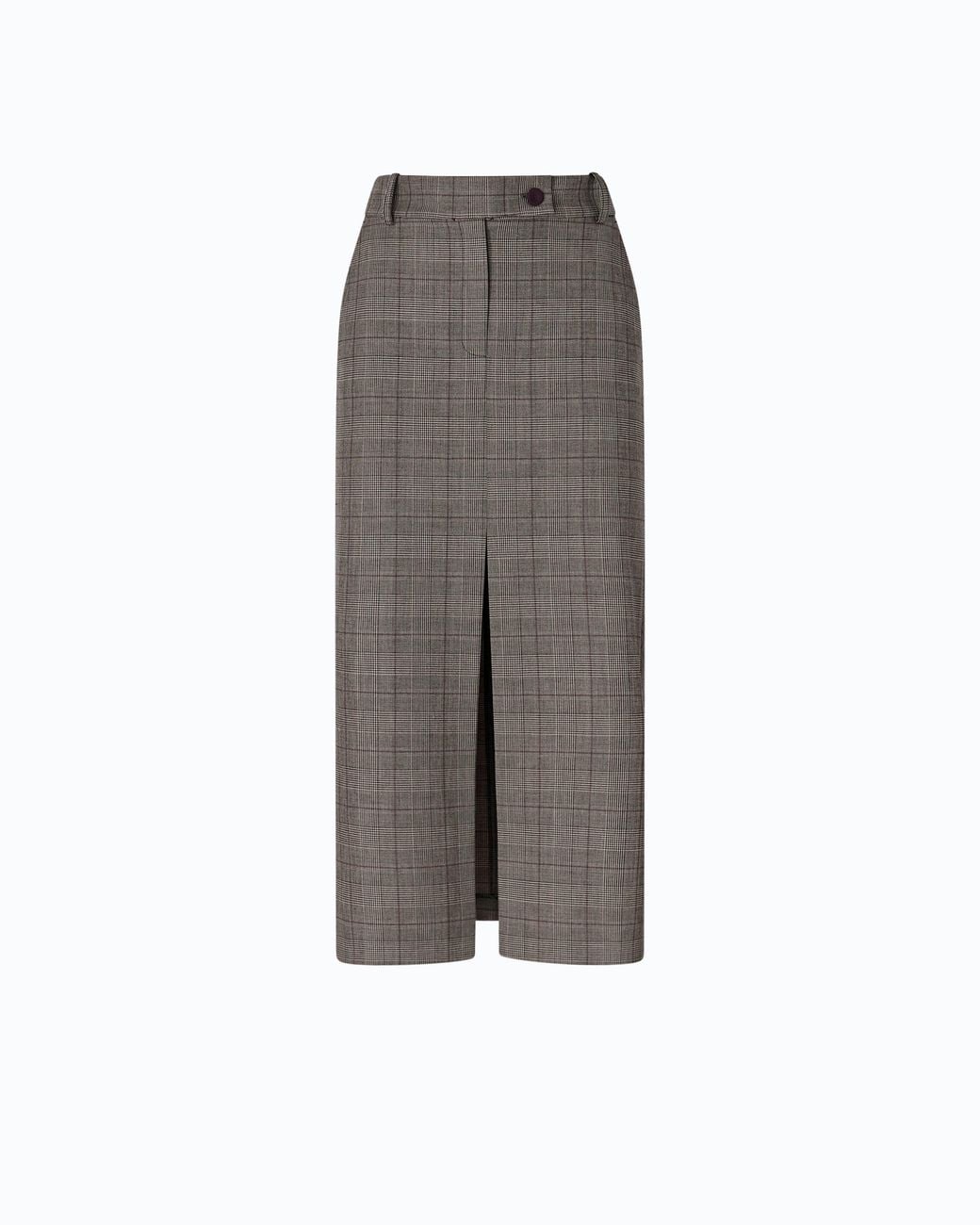 Pinko Gray Check Wool Calf-Length Skirt