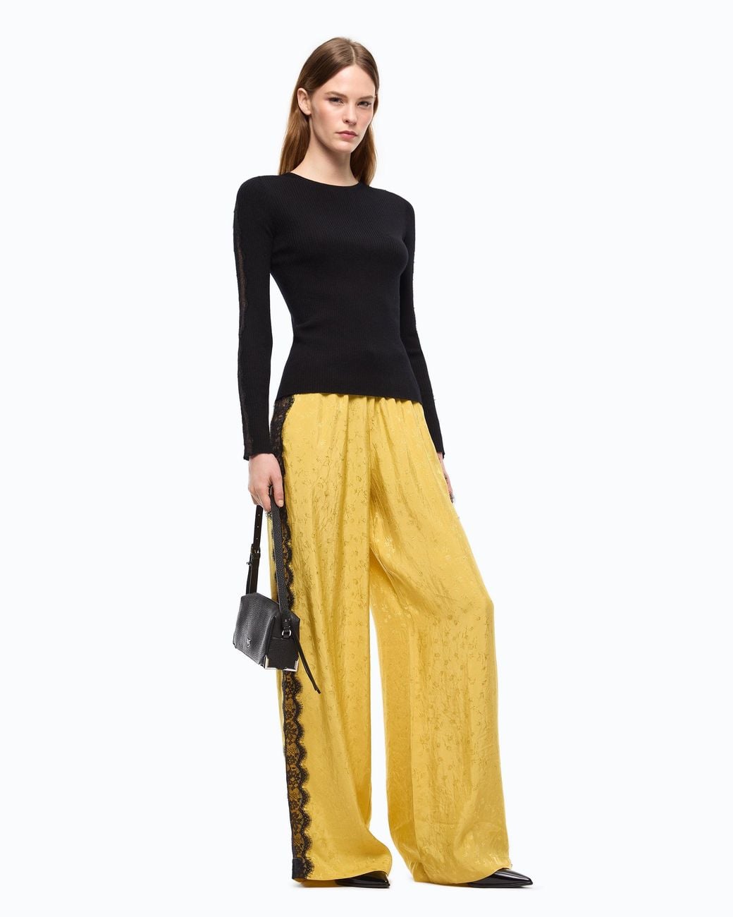 Pinko Black Ribbed Sweater With Lace