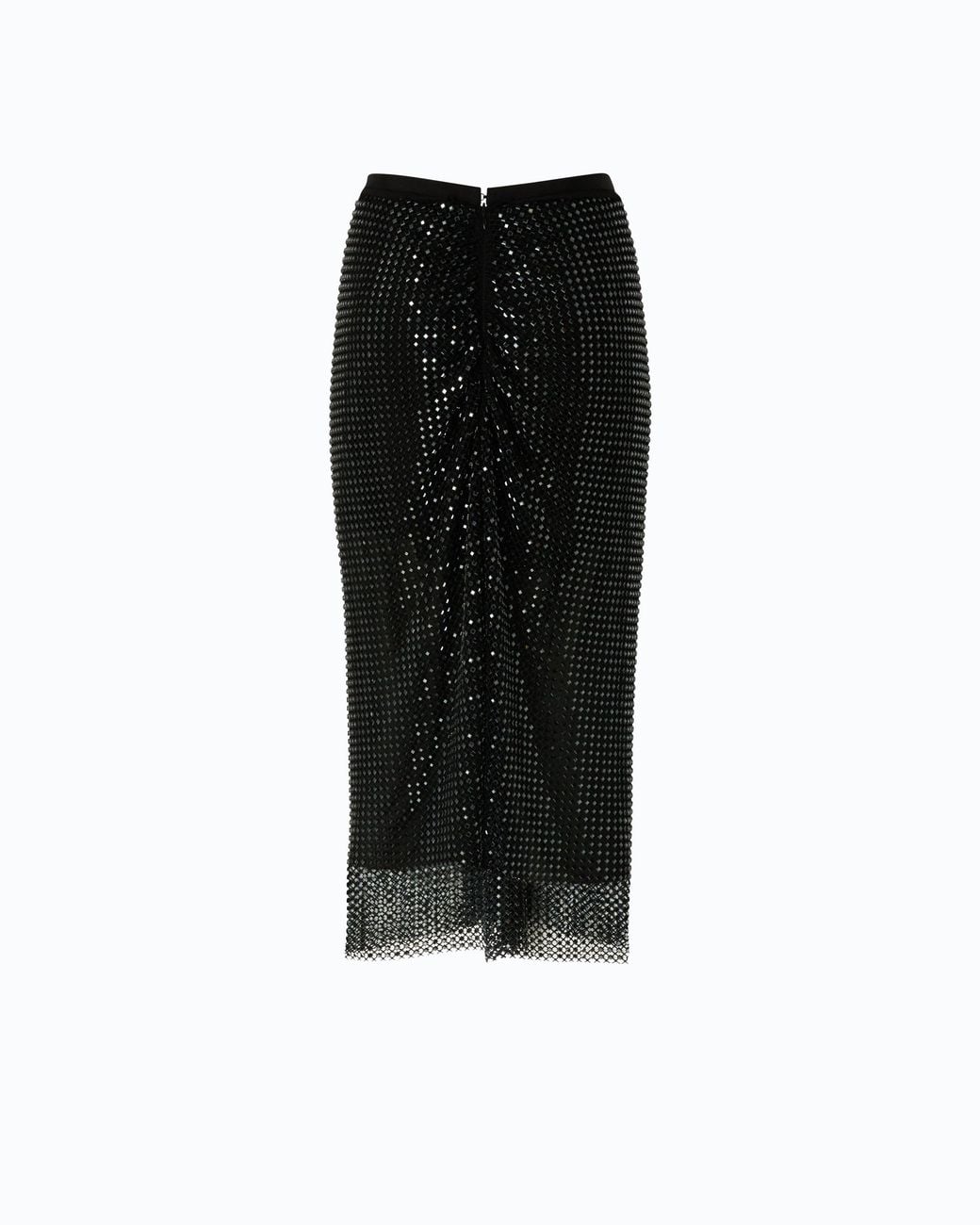 Pinko Black Mesh-Effect Calf-Length Skirt With Rhinestones