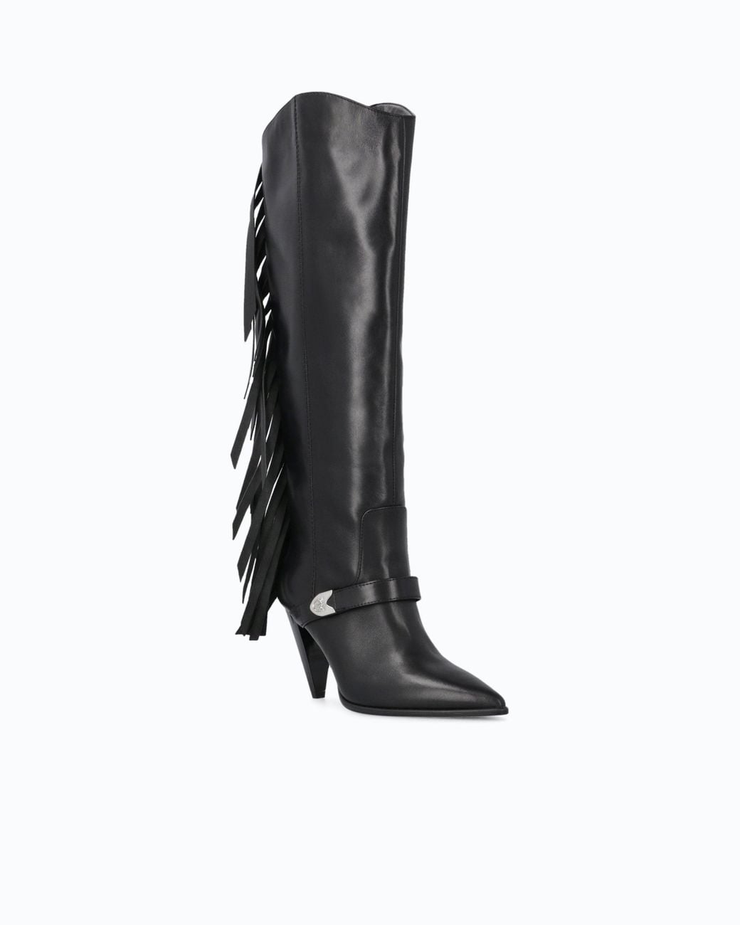 Pinko Black High Nappa Leather Boots With Heel And Fringing