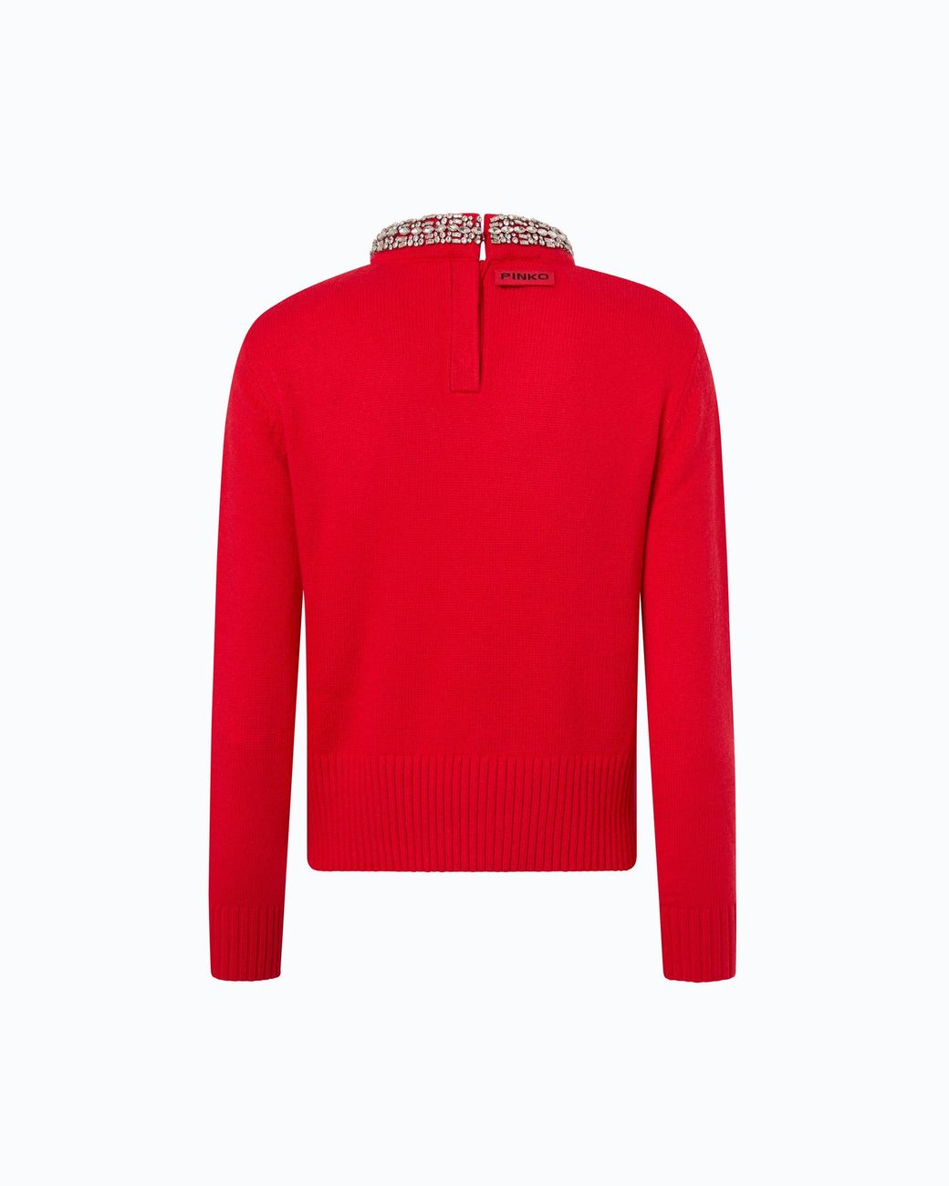 Pinko Red Wool-Blend Sweater With Jewel Collar