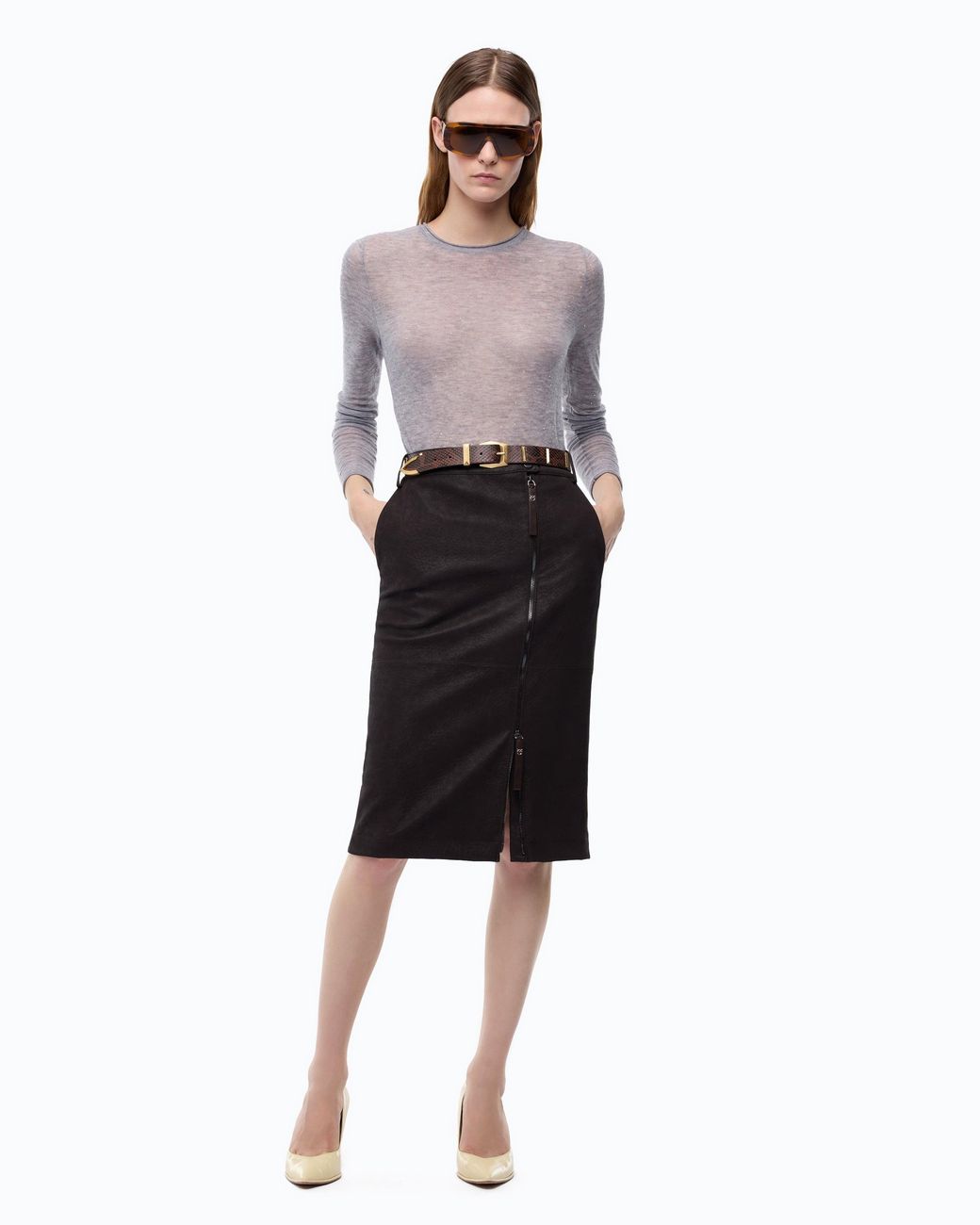 Pinko Gray Crew-neck Sweater With Sequins