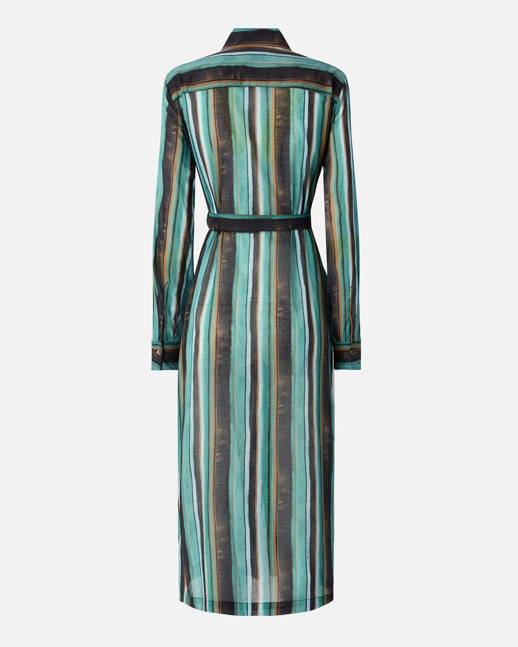 Pinko Green Cotton Midi Shirt Dress With Brushstroke-Effect Stripes
