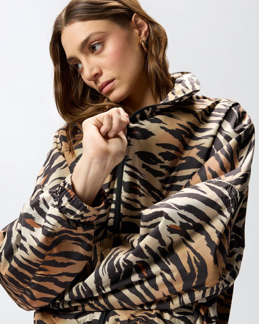 Pinko White Zipped Jacket With Tiger Print