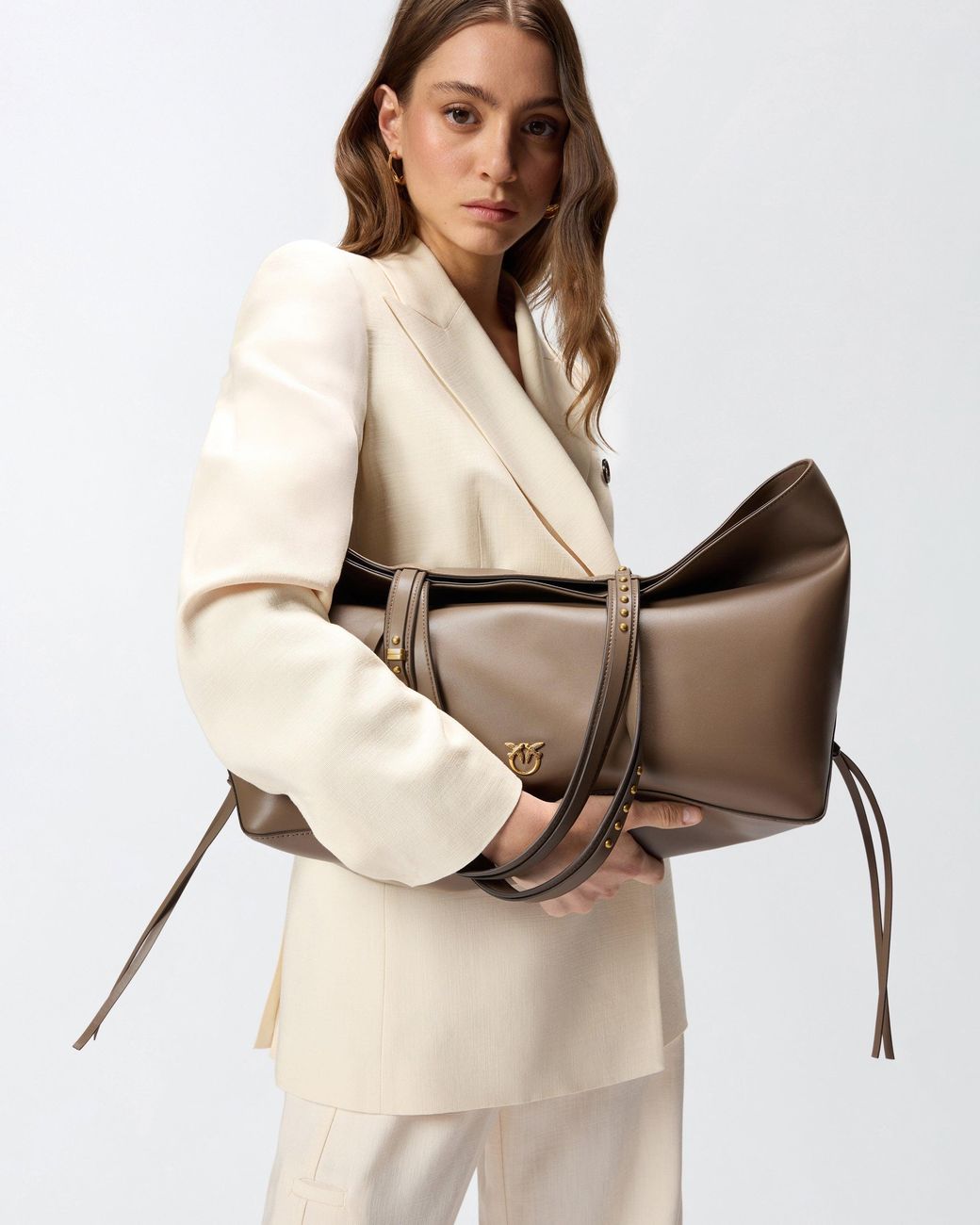 Pinko Multicolor Medium Leather Shopper Bag With Metal Details