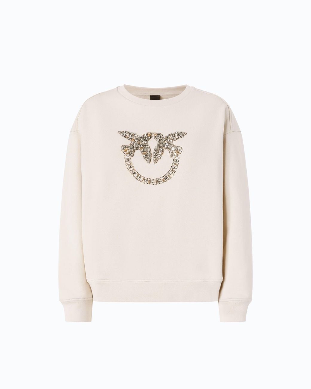 Pinko White Sweatshirt With Bejewelled Love Birds Logo