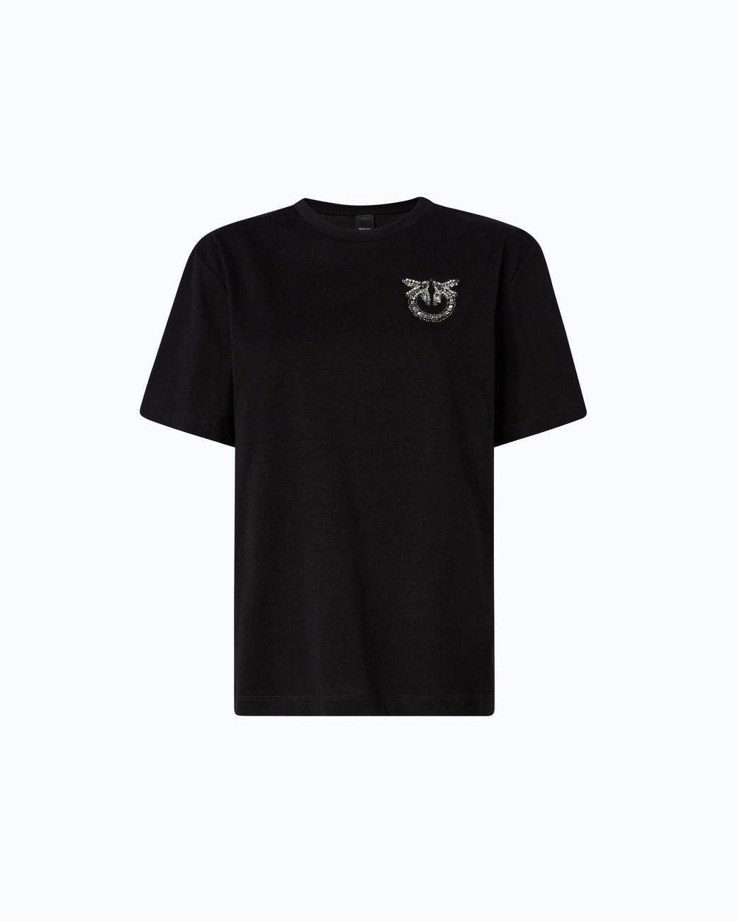 Pinko Black T-Shirt With Love Birds Jewel Detail
