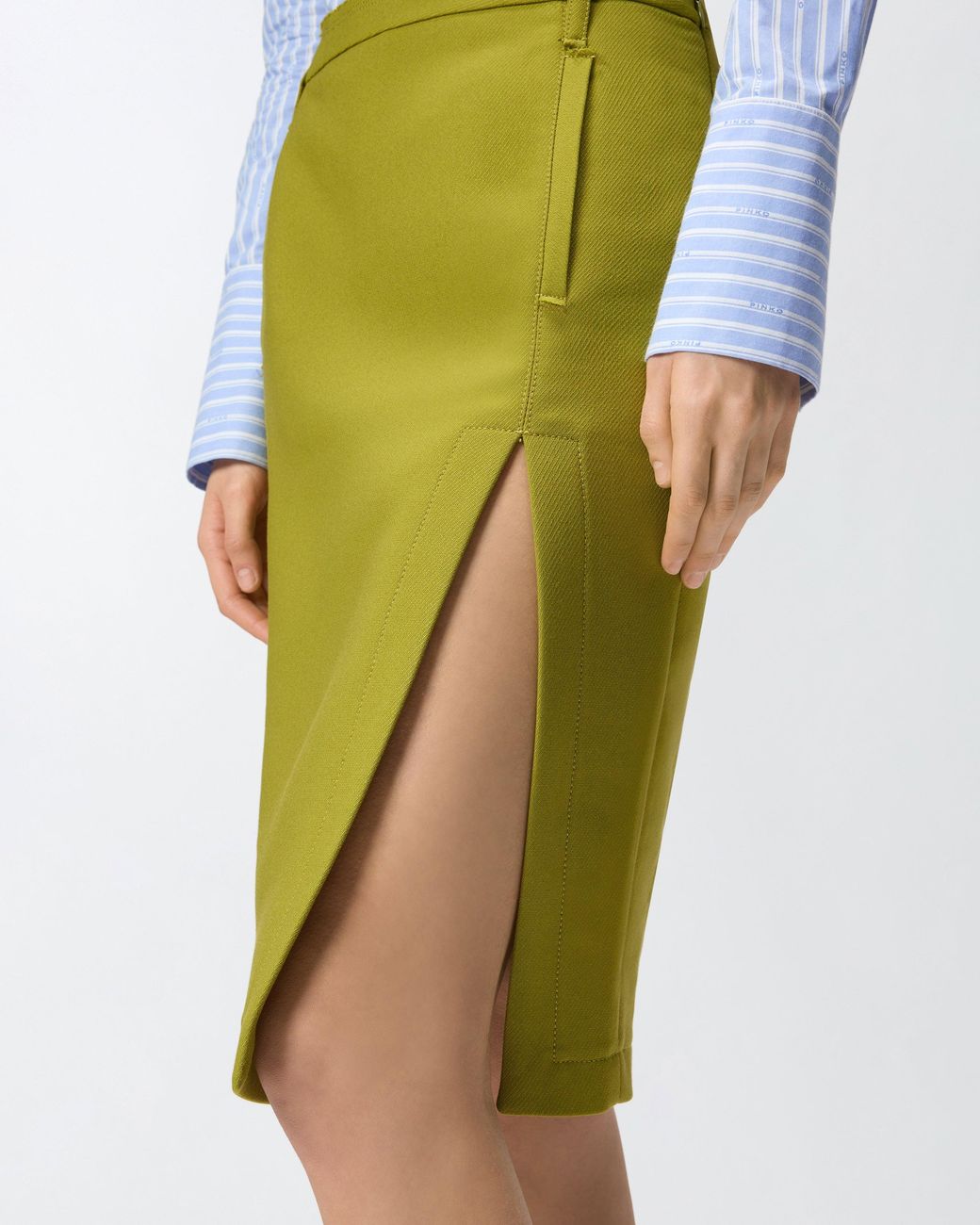 Pinko Green Slim-Fitting Calf-Length Skirt With Slit