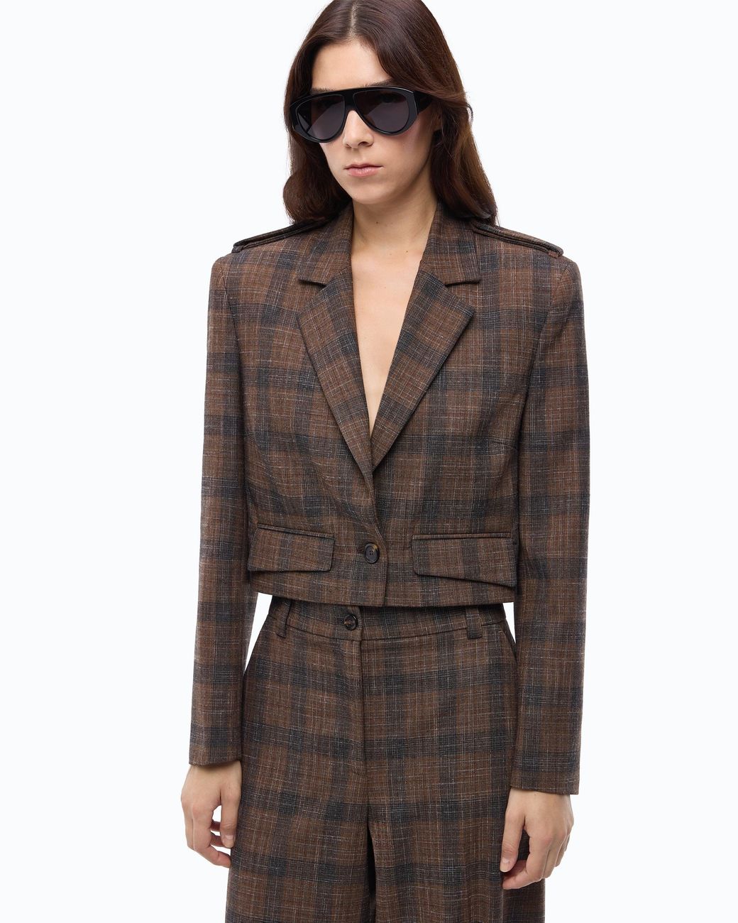 Pinko Black Cropped Jacket With Micro Houndstooth Motif