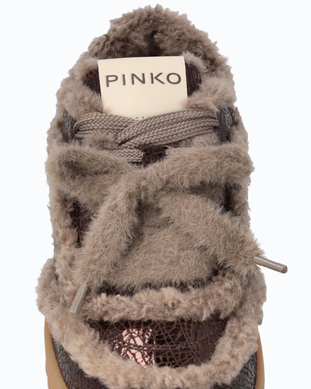 Pinko White Lather Sneakers With Faux Fur Details