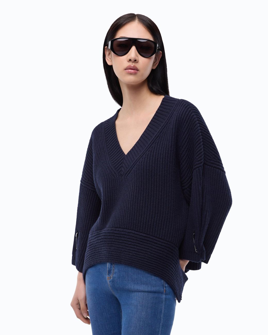 Pinko Blue Ribbed V-Neck Sweater