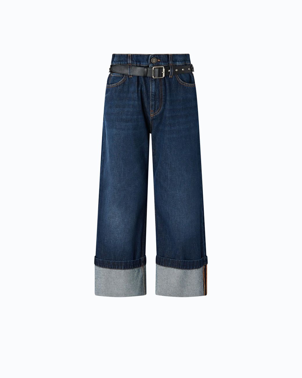 Pinko Blue Cropped Jeans With Leather Belt