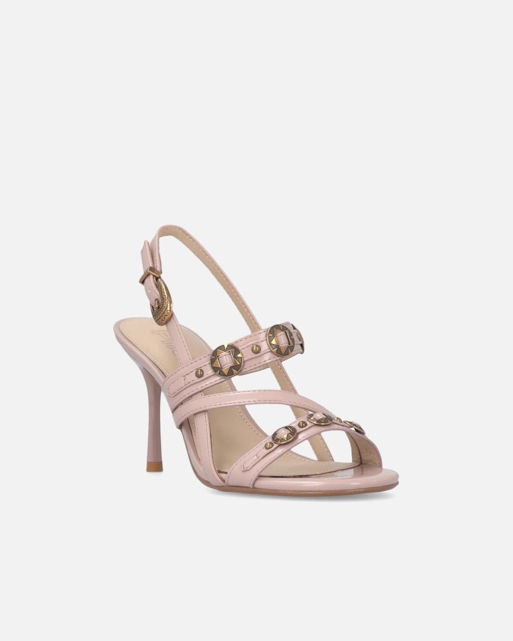 Pinko White High Slingback Sandals With Straps And Studs