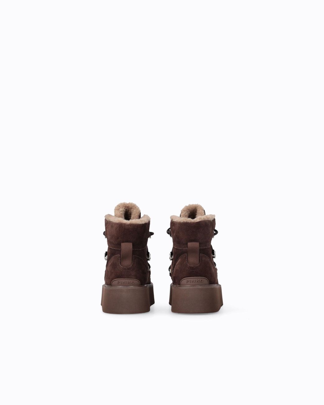 Pinko Brown Suede Ankle Boots With Faux Fur Lining