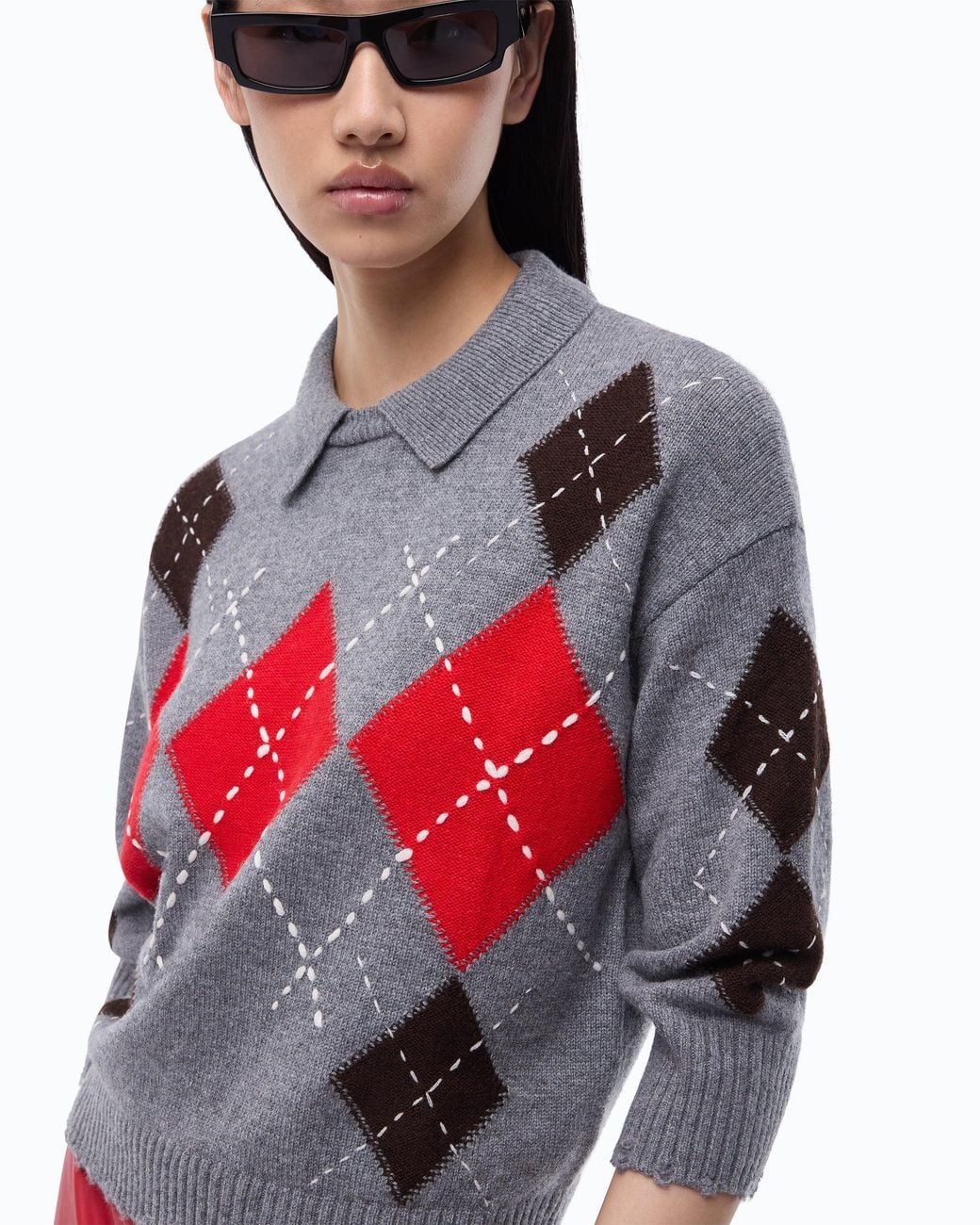 Pinko Red Wool And Cashmere Sweater With Diamond Motif
