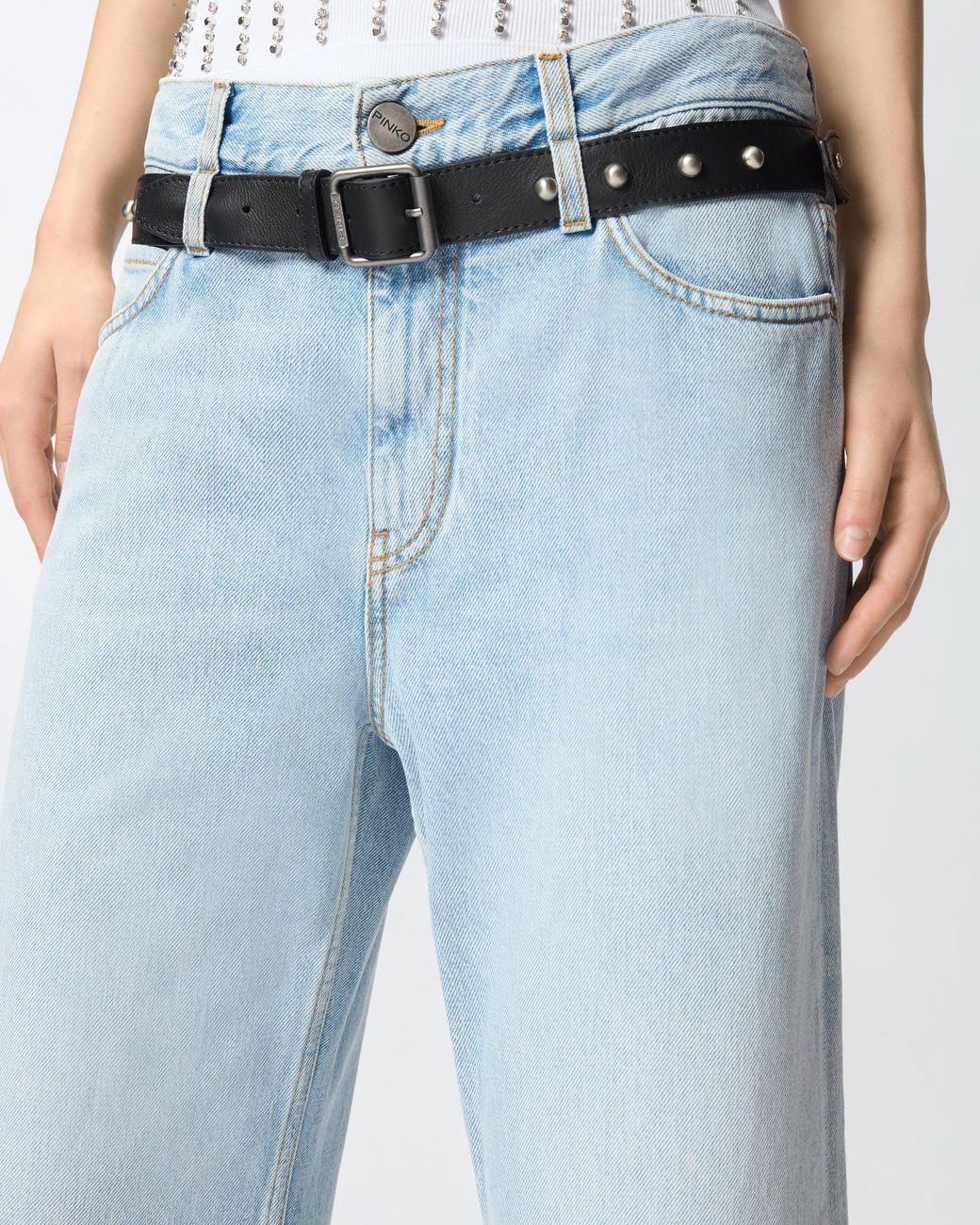 Pinko Blue Cropped Jeans With Leather Belt