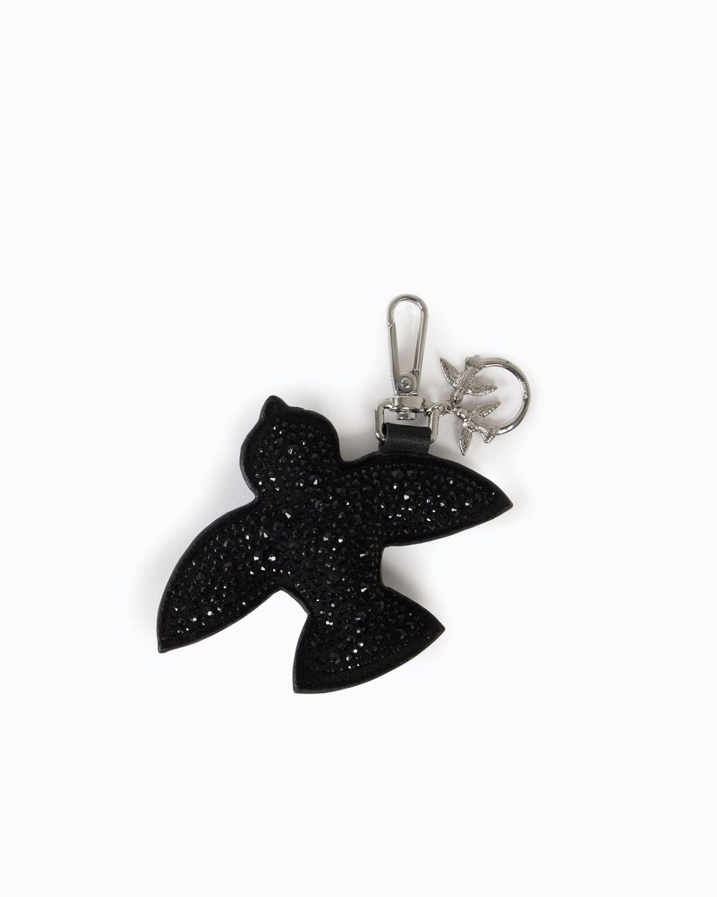 Pinko White Keyring Charm With Bird And Rhinestones