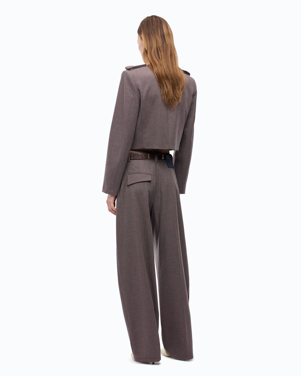 Pinko Brown Barrel-Fit Trousers With Micro Houndstooth Motif