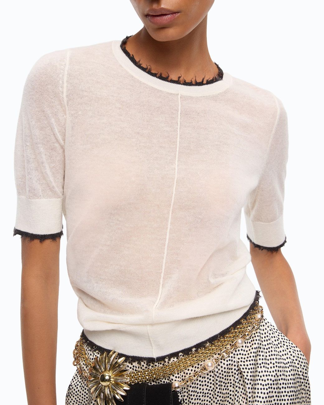 Pinko White Short-Sleeved T-Shirt With Frayed Edges