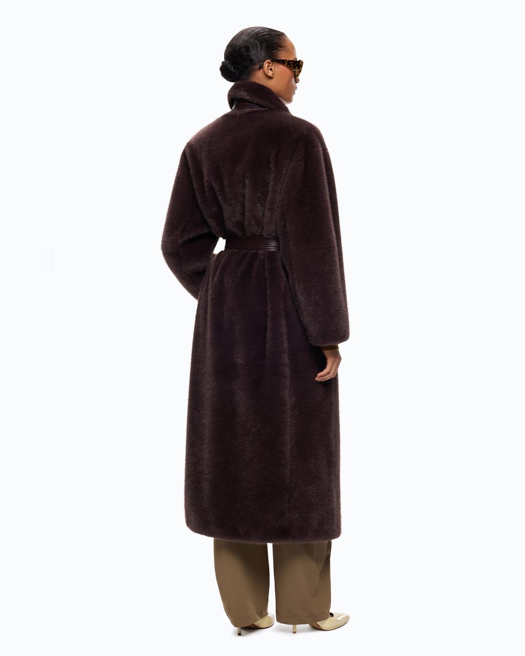 Pinko Red Long Faux Fur Coat With Belt