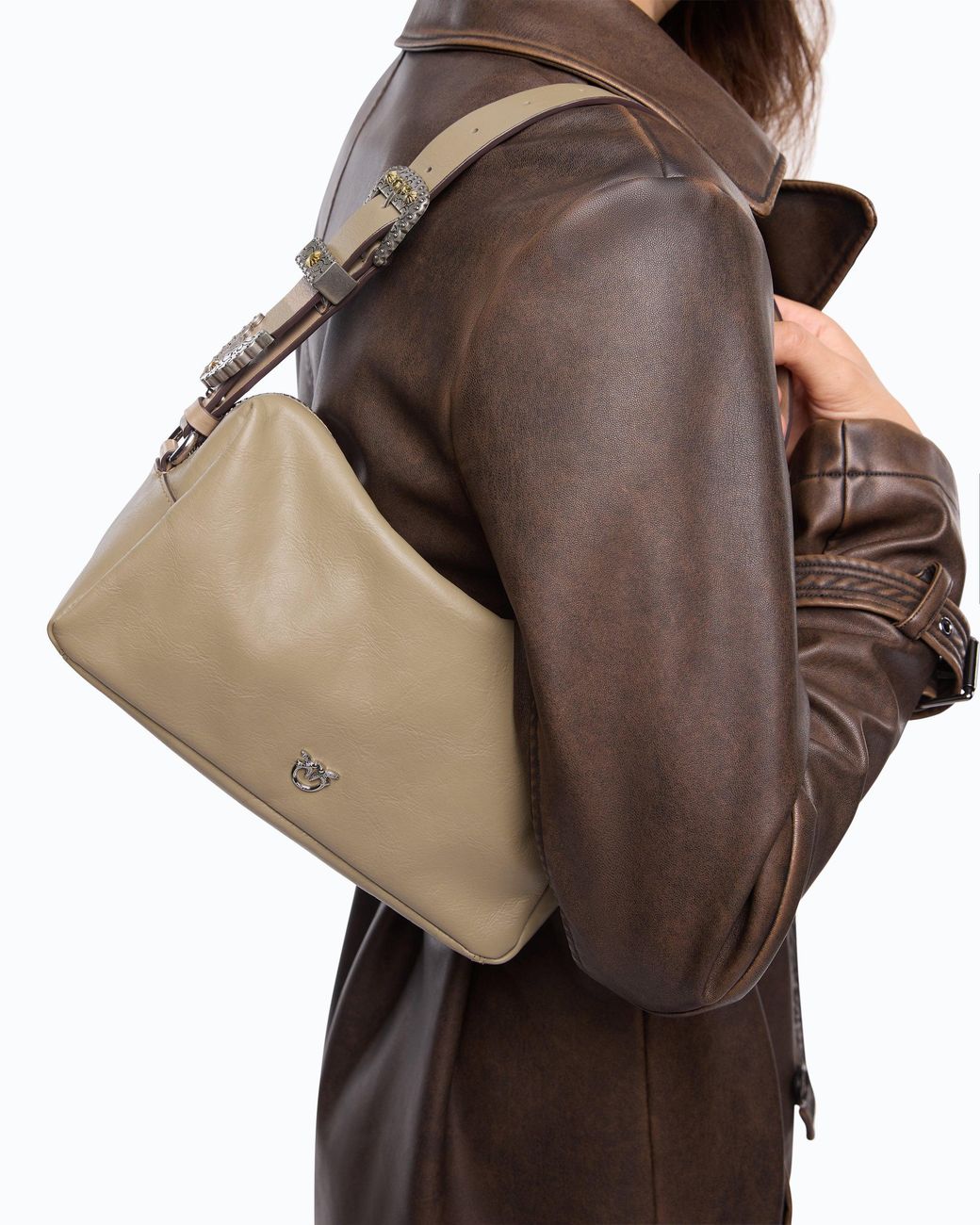 Pinko White Medium Crossbody Boston Bag