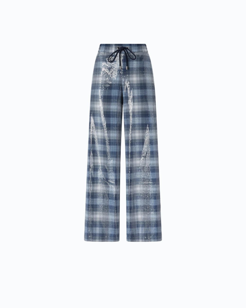 Pinko Blue Palazzo Trousers With Check Pattern And Sequins
