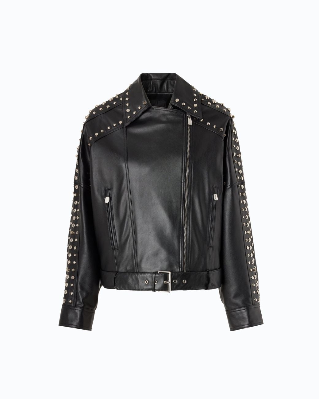 Pinko Black Nappa Leather Biker-Style Jacket With Studs