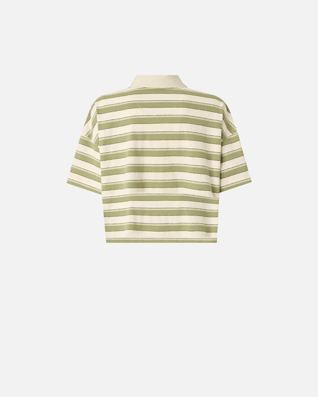 Pinko White Cropped Striped Jersey Polo With Structured Collar
