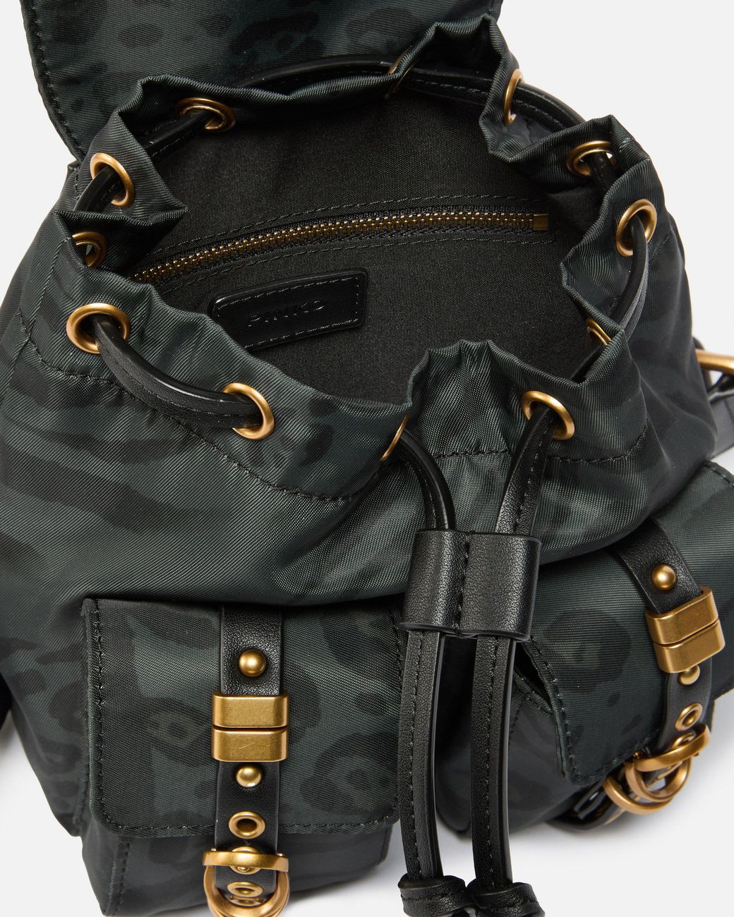 Pinko Black Small Nylon Backpack With Animal Print