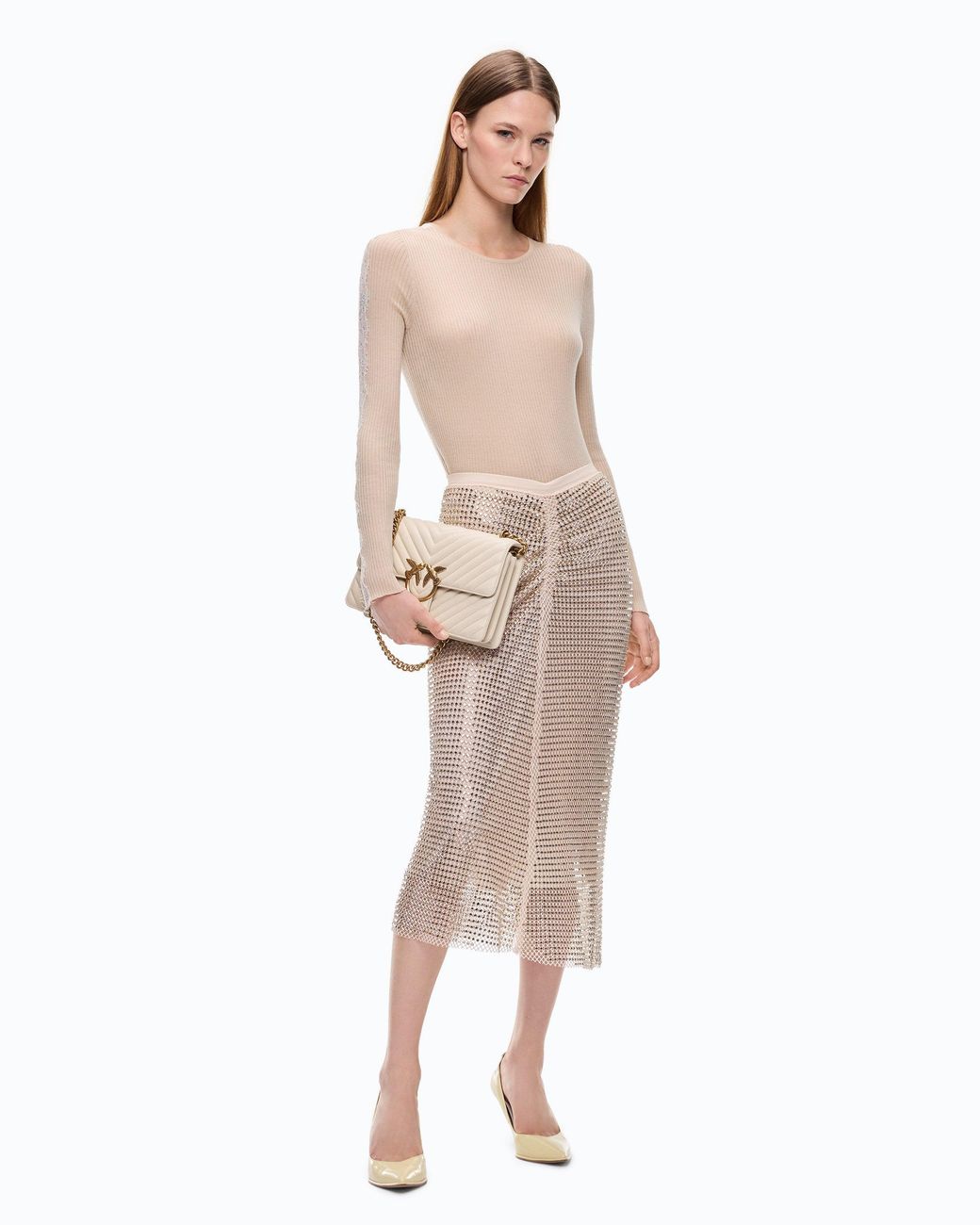 Pinko Pink Ribbed Sweater With Lace