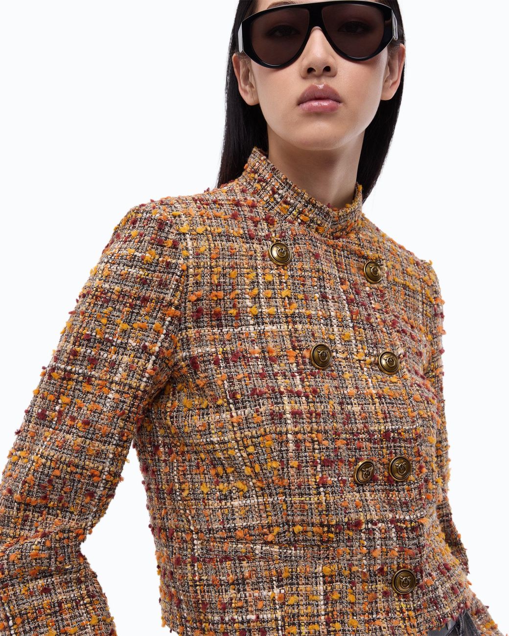 Pinko Brown Bouclé Tweed Jacket With Contrasting Buttons