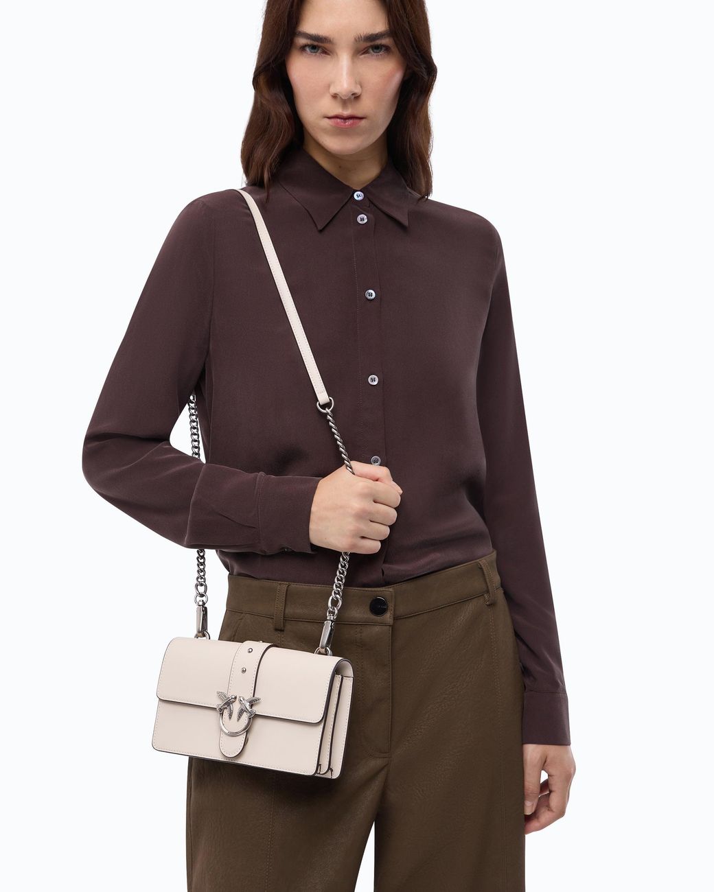 Pinko White Small Love Bag One Leather Shoulder Bag With New Buckle