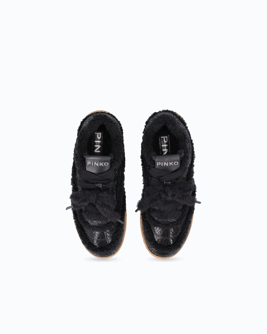 Pinko White Lather Sneakers With Faux Fur Details